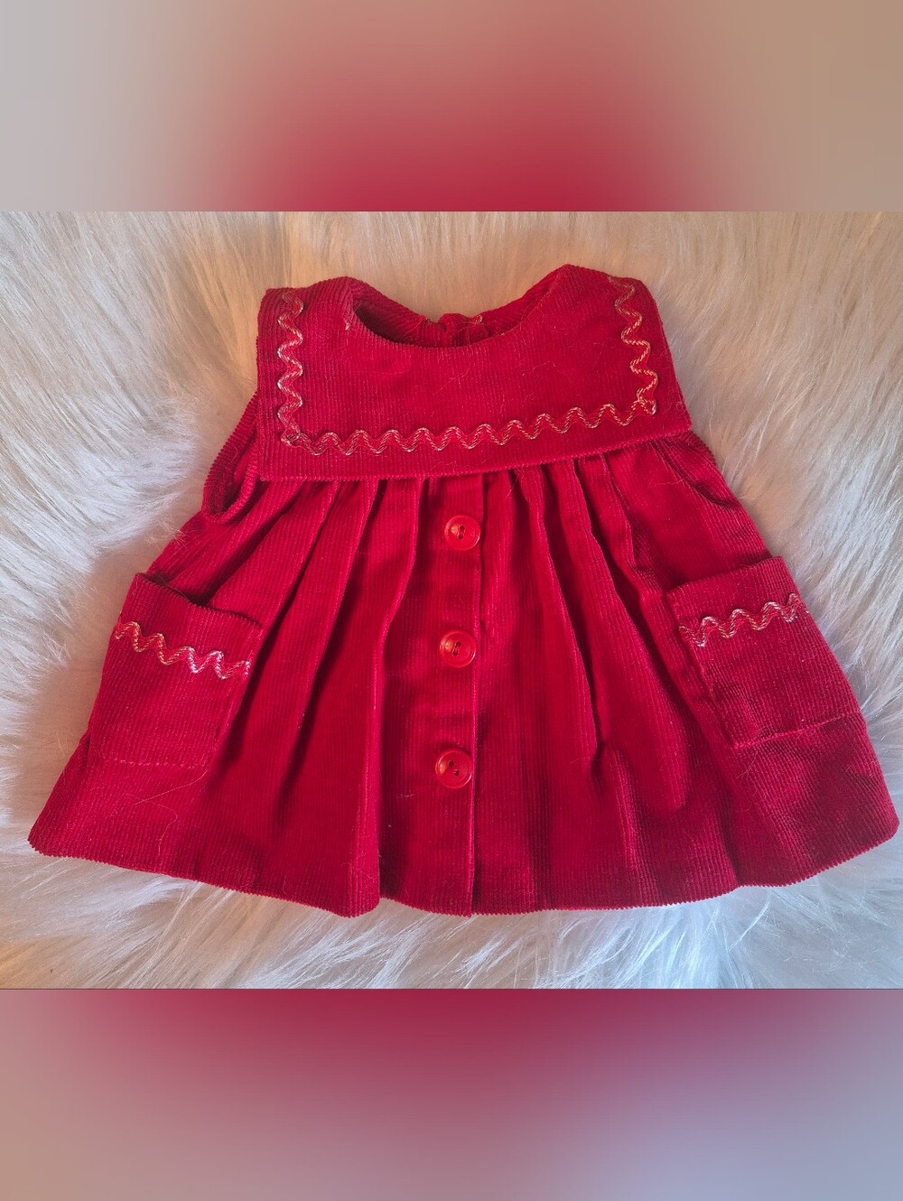 Vintage Handmade Corduroy Jumper Dress For Dolls